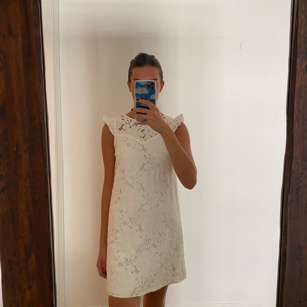 Lace eyelet mini white dress